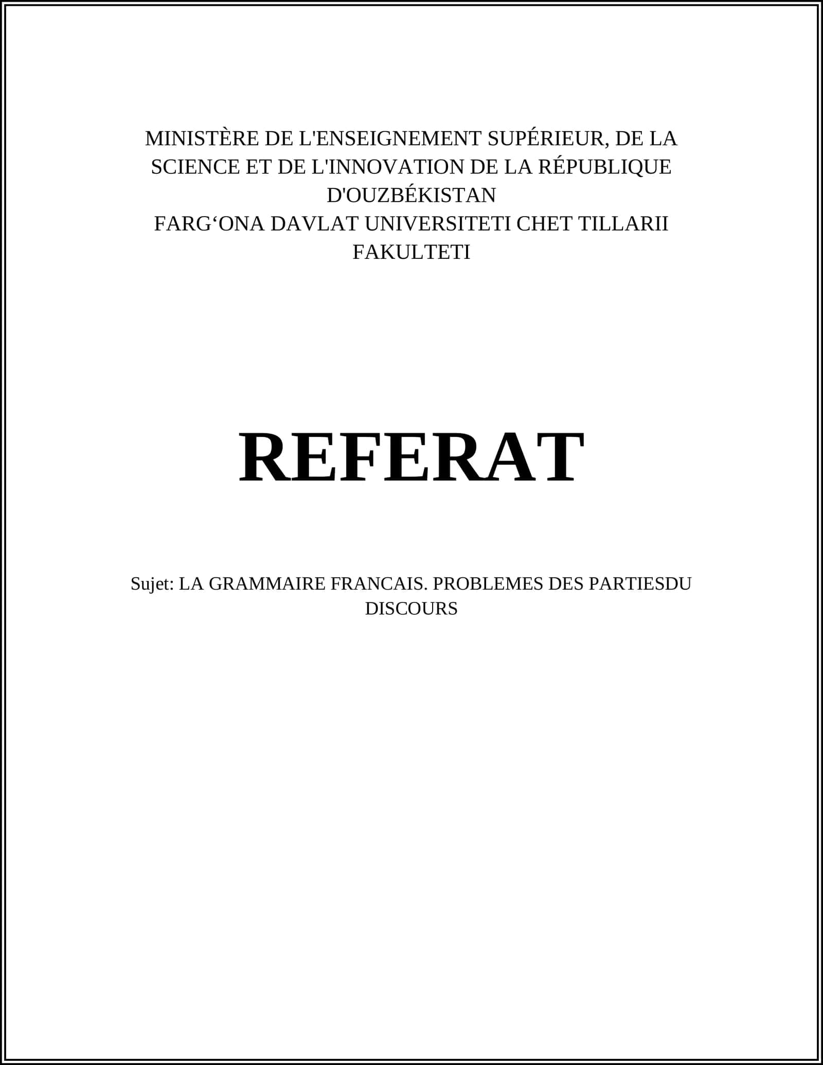 LA GRAMMAIRE FRANCAIS. PROBLEMES DES PARTIESDU DISCOURS 1