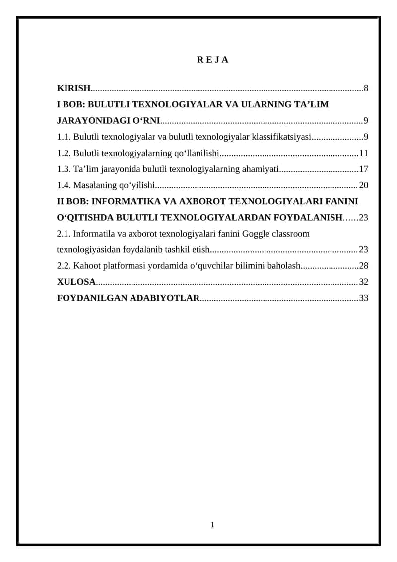 BULUTLI TEXNOLOGIYALAR VA ULARNING TA’LIM JARAYONIDAGI O‘RNI 1