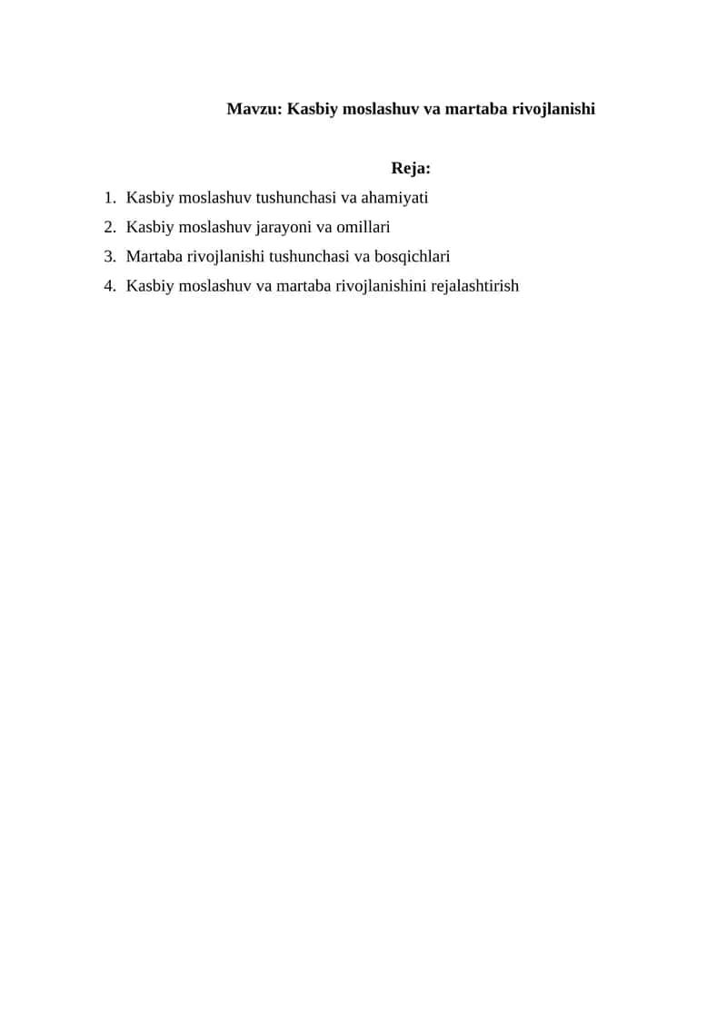 Kasbiy moslashuv va martaba rivojlanishi 1