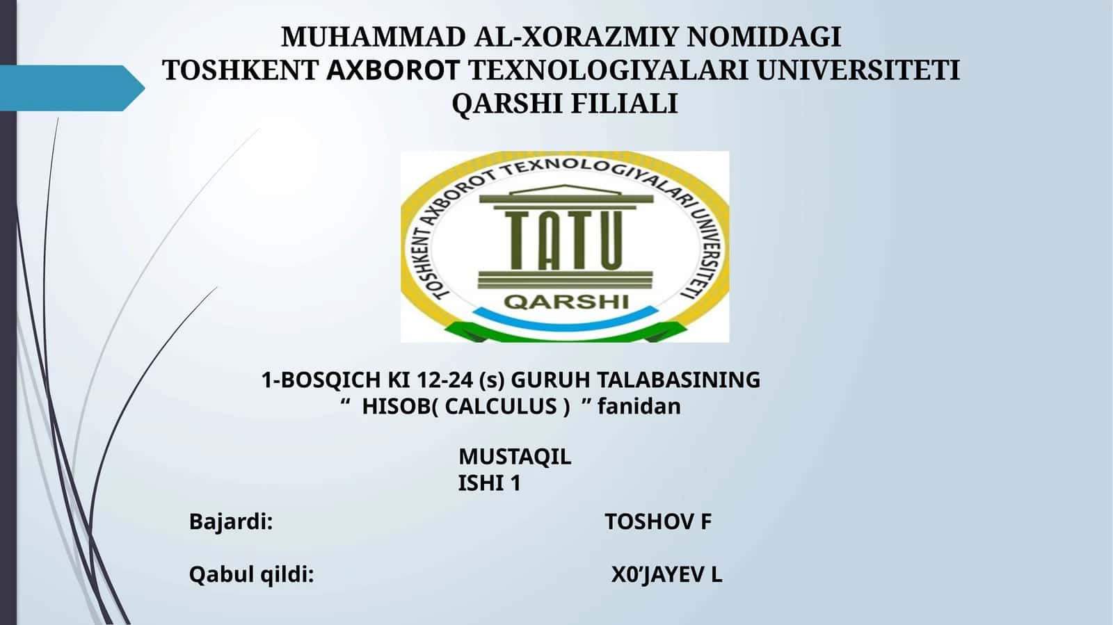 HISOB( CALCULUS ) fanidan MUSTAQIL ISHI 1