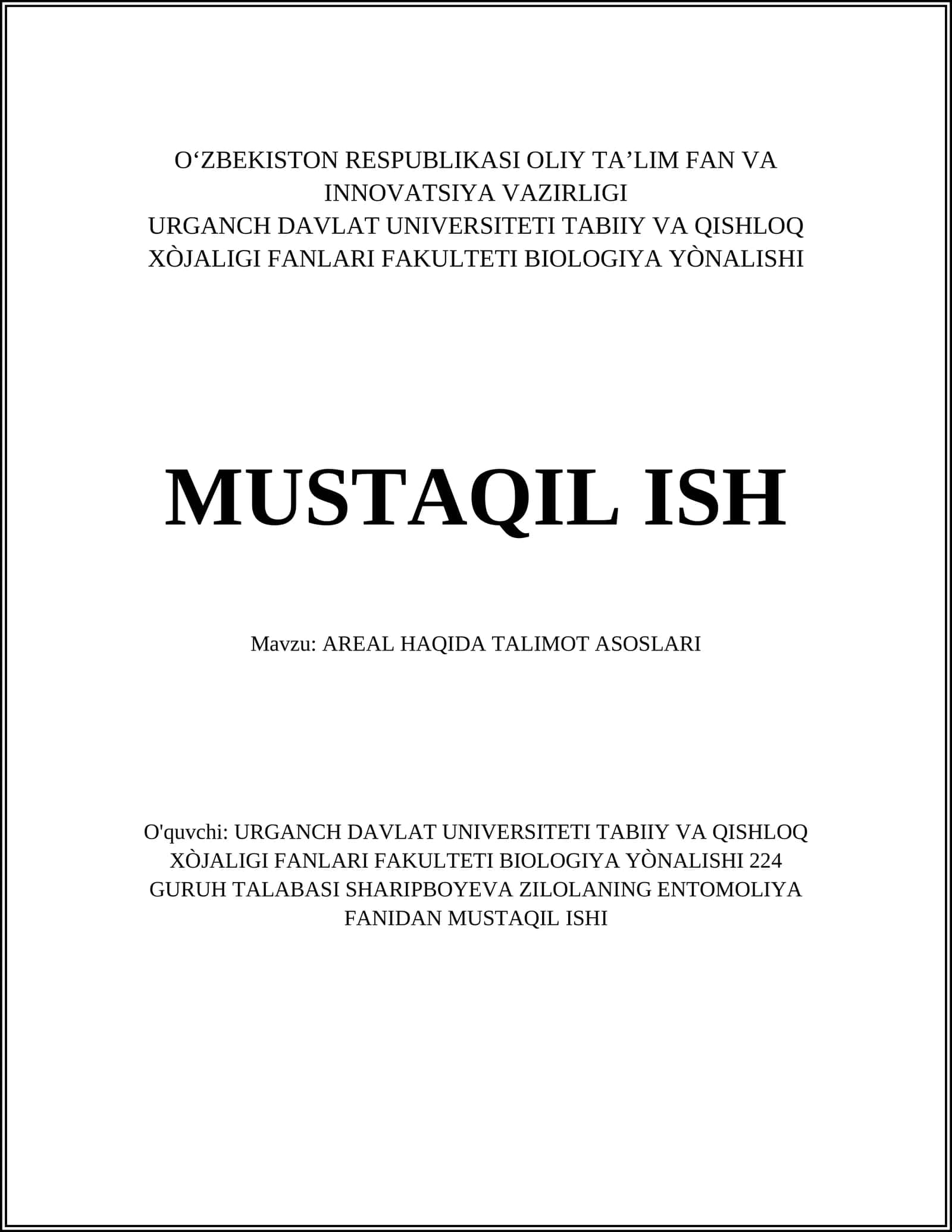 AREAL HAQIDA TALIMOT ASOSLARI 1