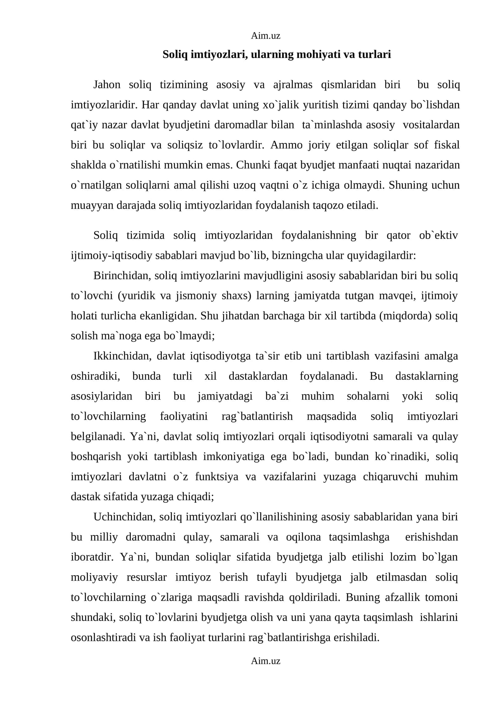 Soliq imtiyozlari, ularning mohiyati va turlari 1