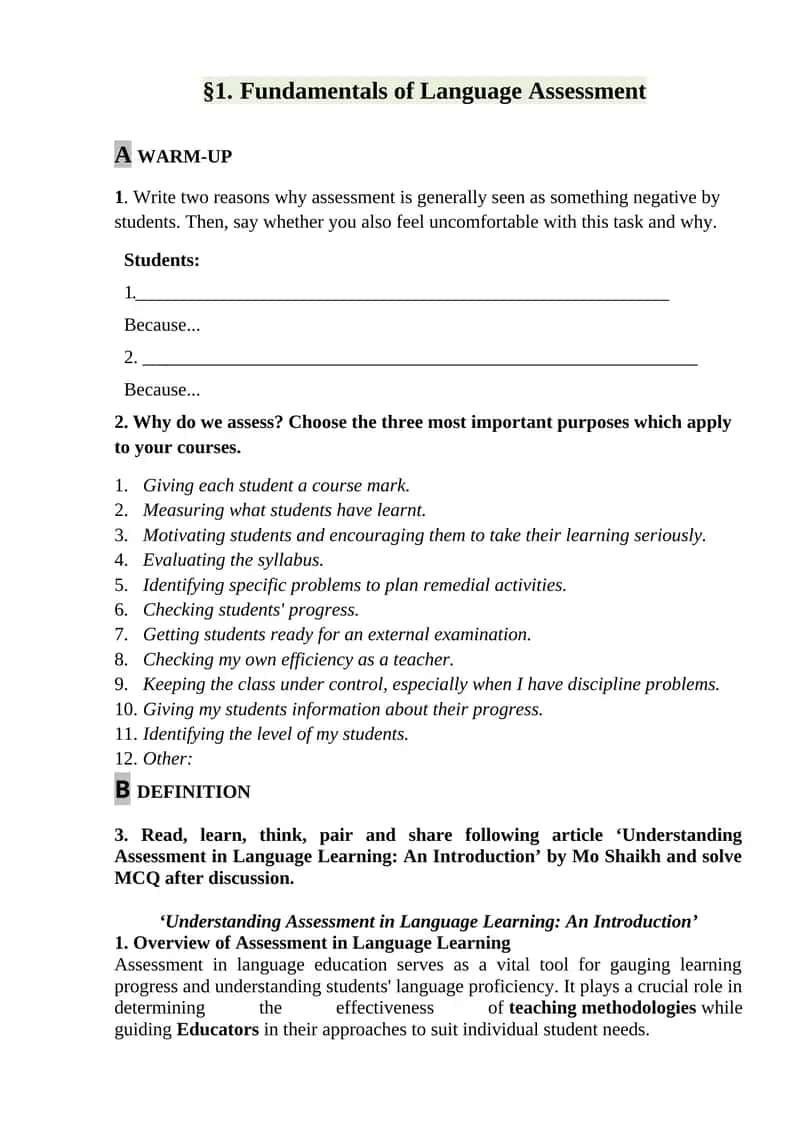 Fundamentals of Language Assessment 1