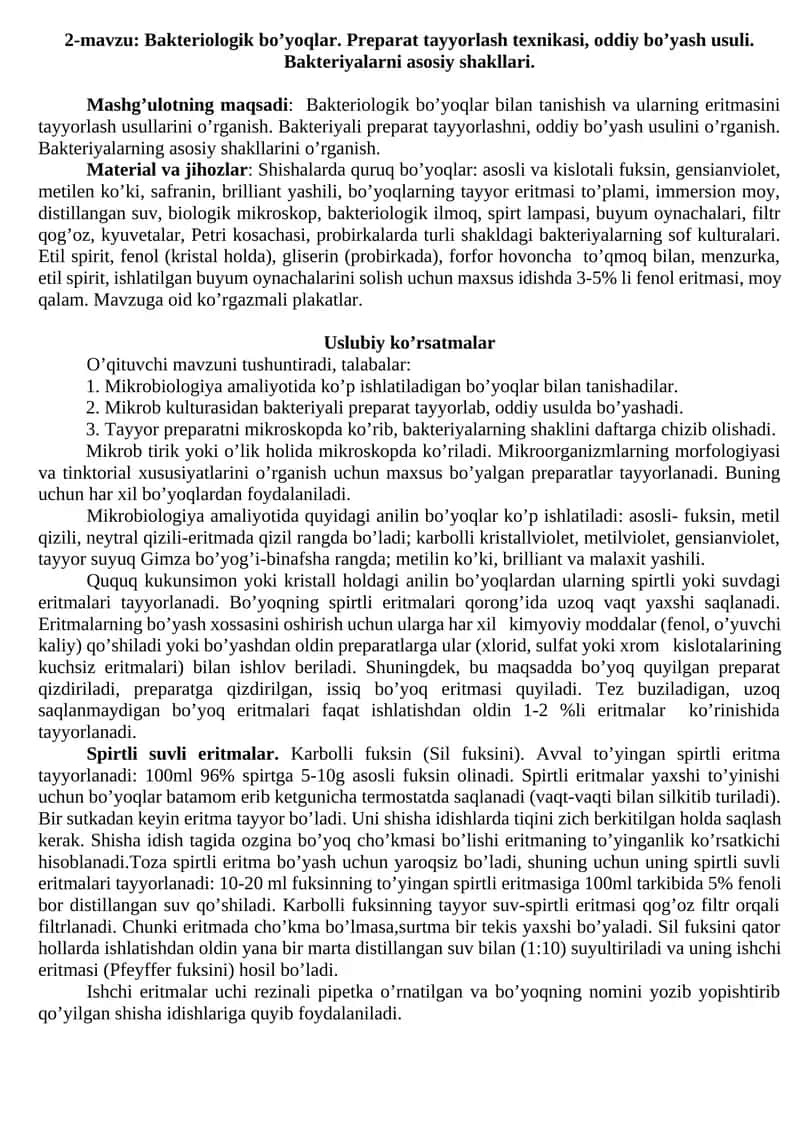 Bakteriologik bo’yoqlar 1