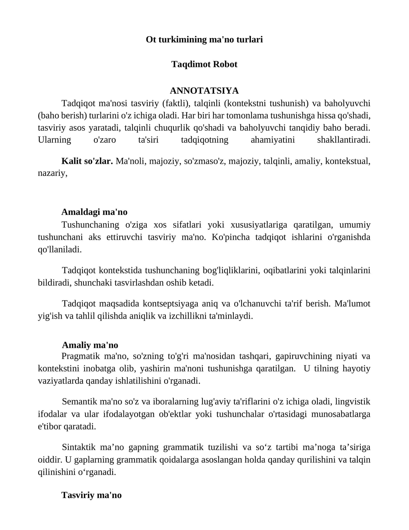 Ot turkimining ma'no turlari 1