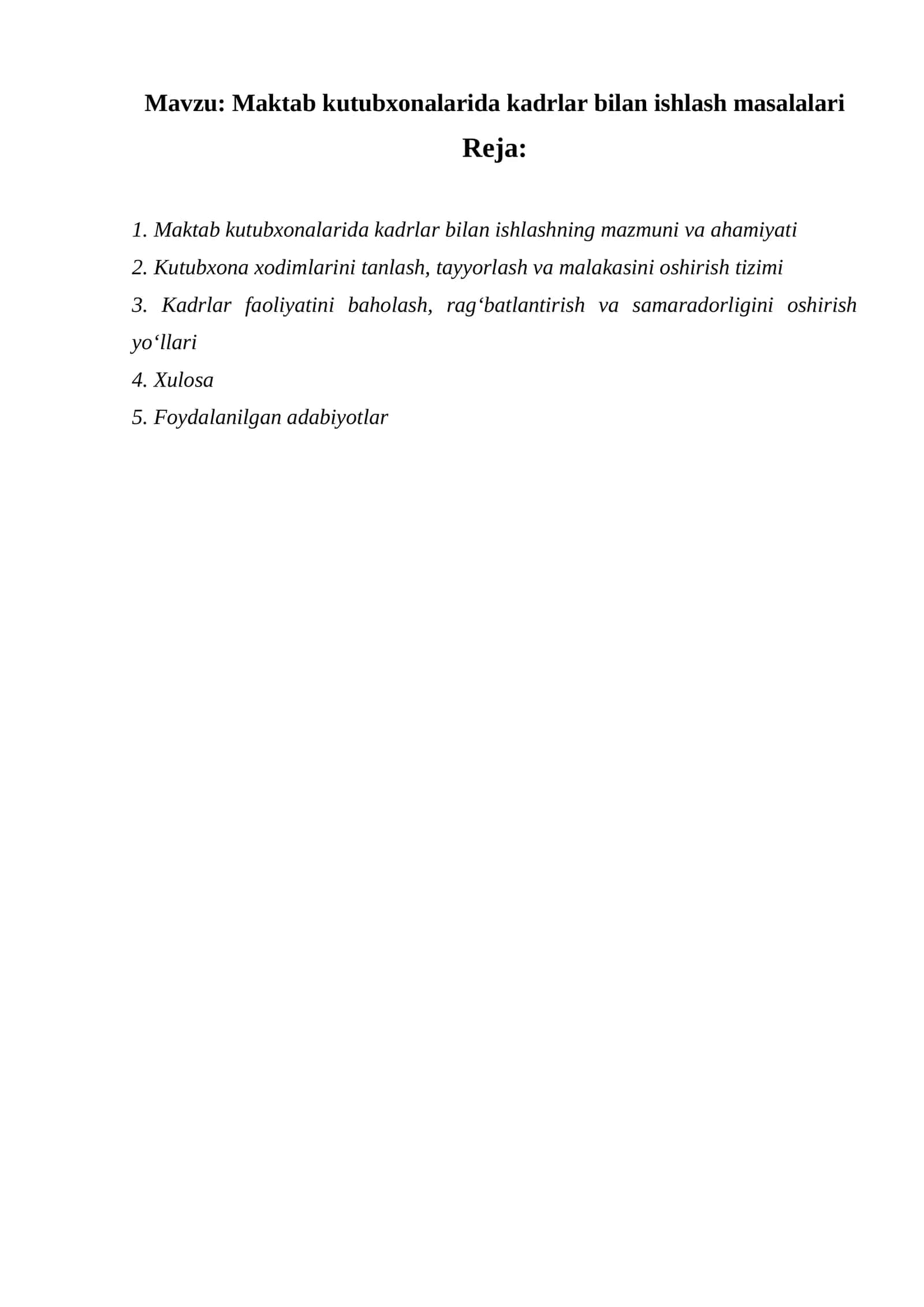 Maktab kutubxonalarida kadrlar bilan ishlash masalalari 1