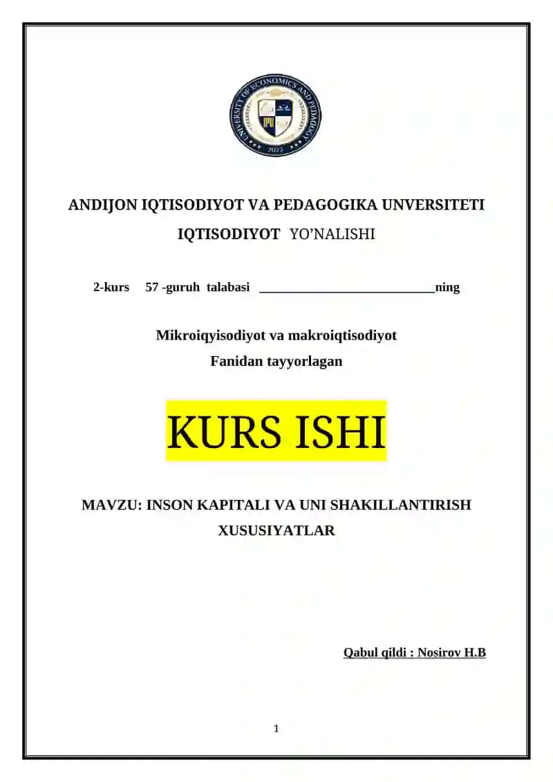 Inson Kapitali va Uni Shakillantirish Xususiyatlar