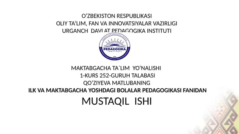 Bolani tarbiyalash va rivojlanishida faoliyatlarning o‘rni. 1