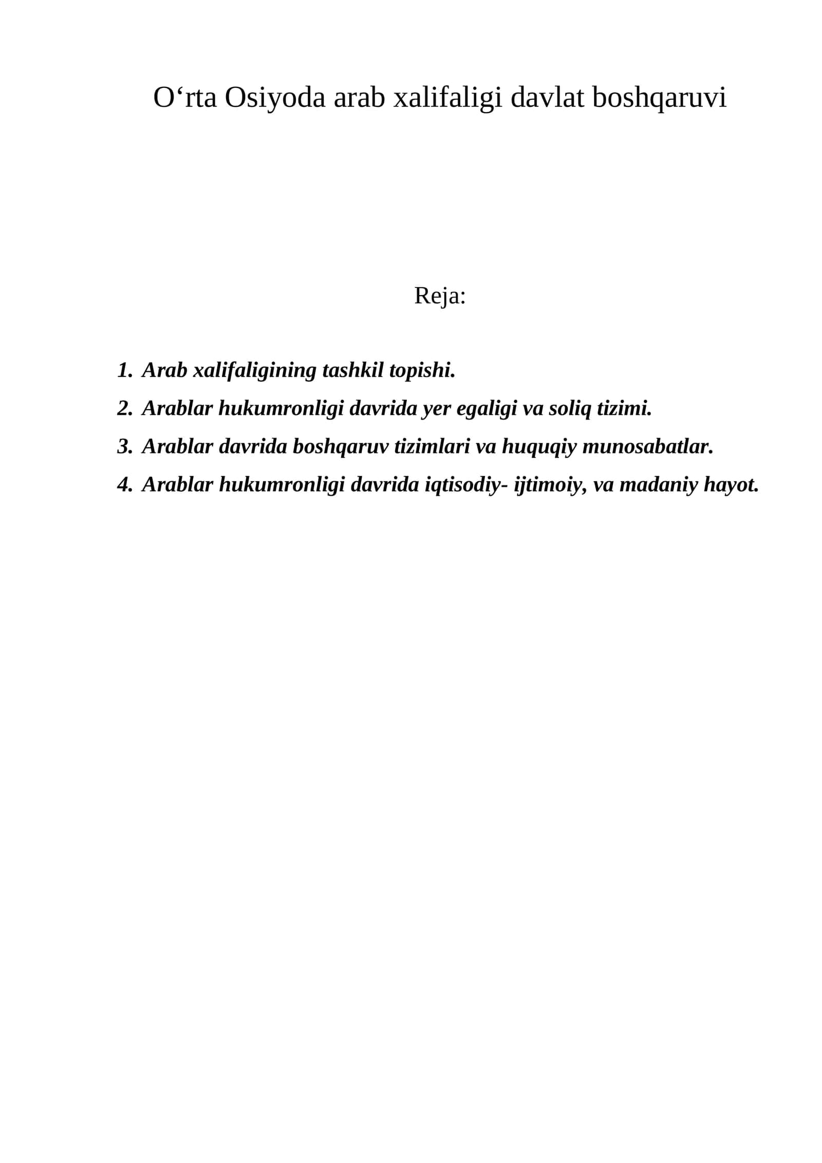 O‘rta Osiyoda arab xalifaligi davlat boshqaruvi 1