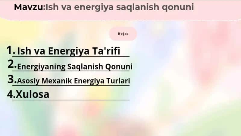 Ish va energiya saqlanish qonuni 1