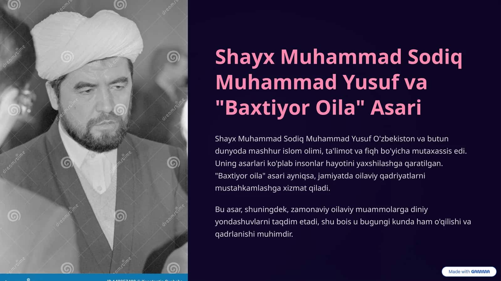 Shayx Muhammad Sodiq Muhammad Yusuf va "Baxtiyor Oila" Asari 1