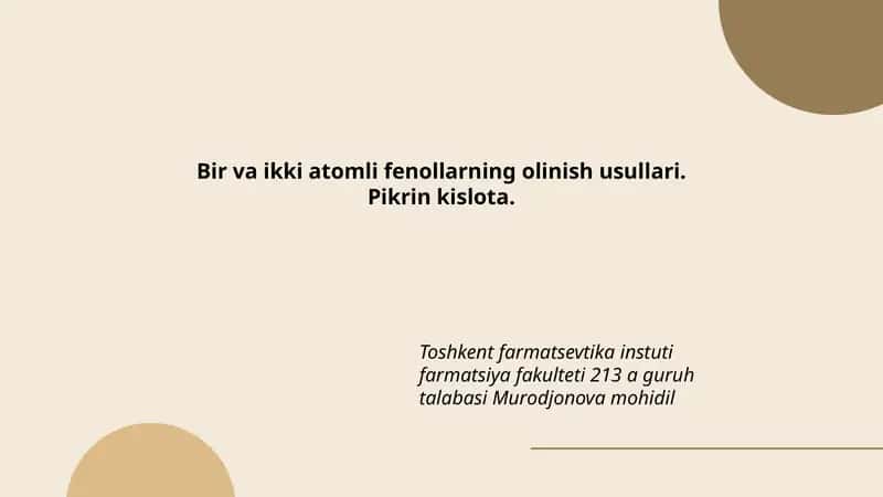 Bir va ikki atomli fenollar va ularning olinish usullari 1