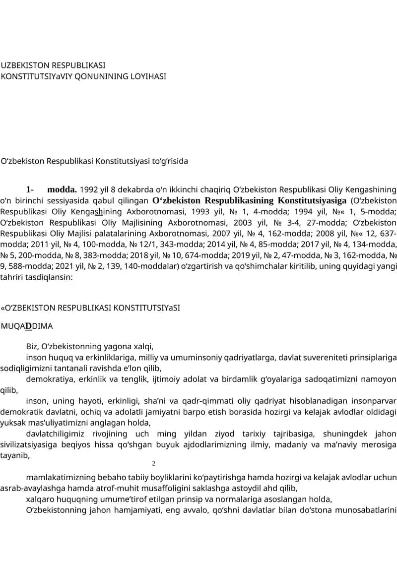 O'zbekiston Respublikasi Konstitutsiyasi 1