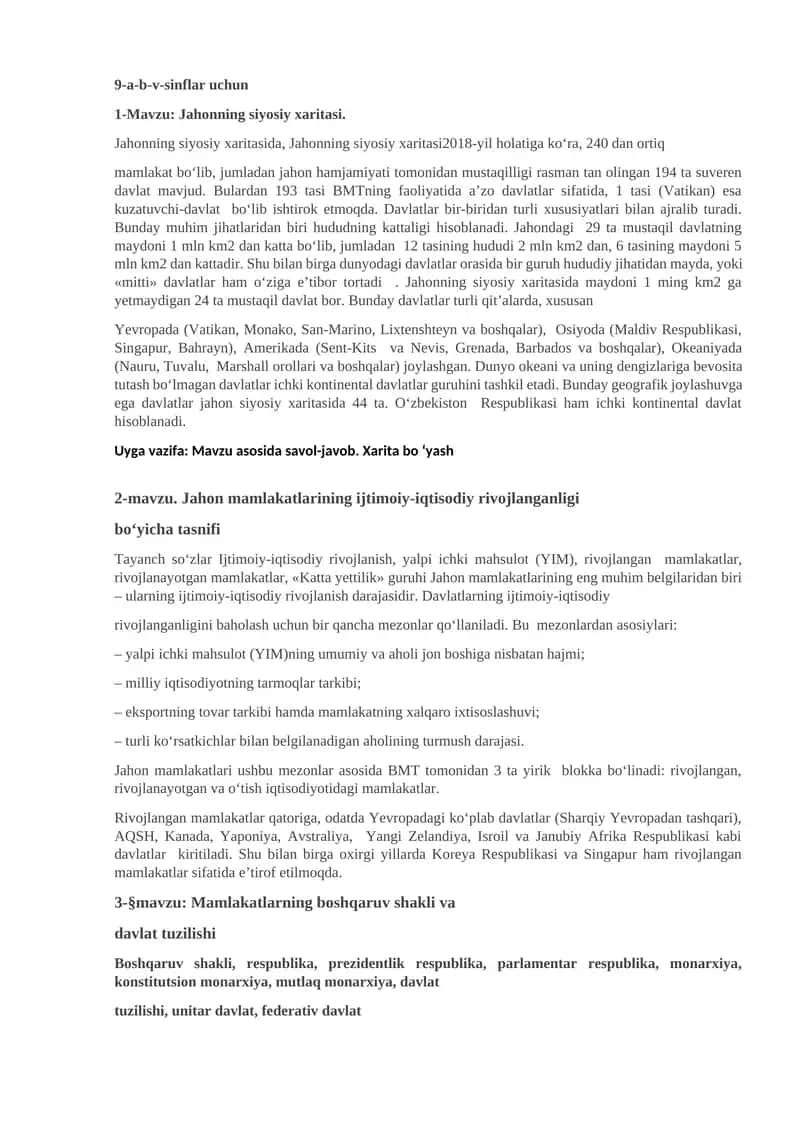 Jahonning siyosiy xaritasi. 1