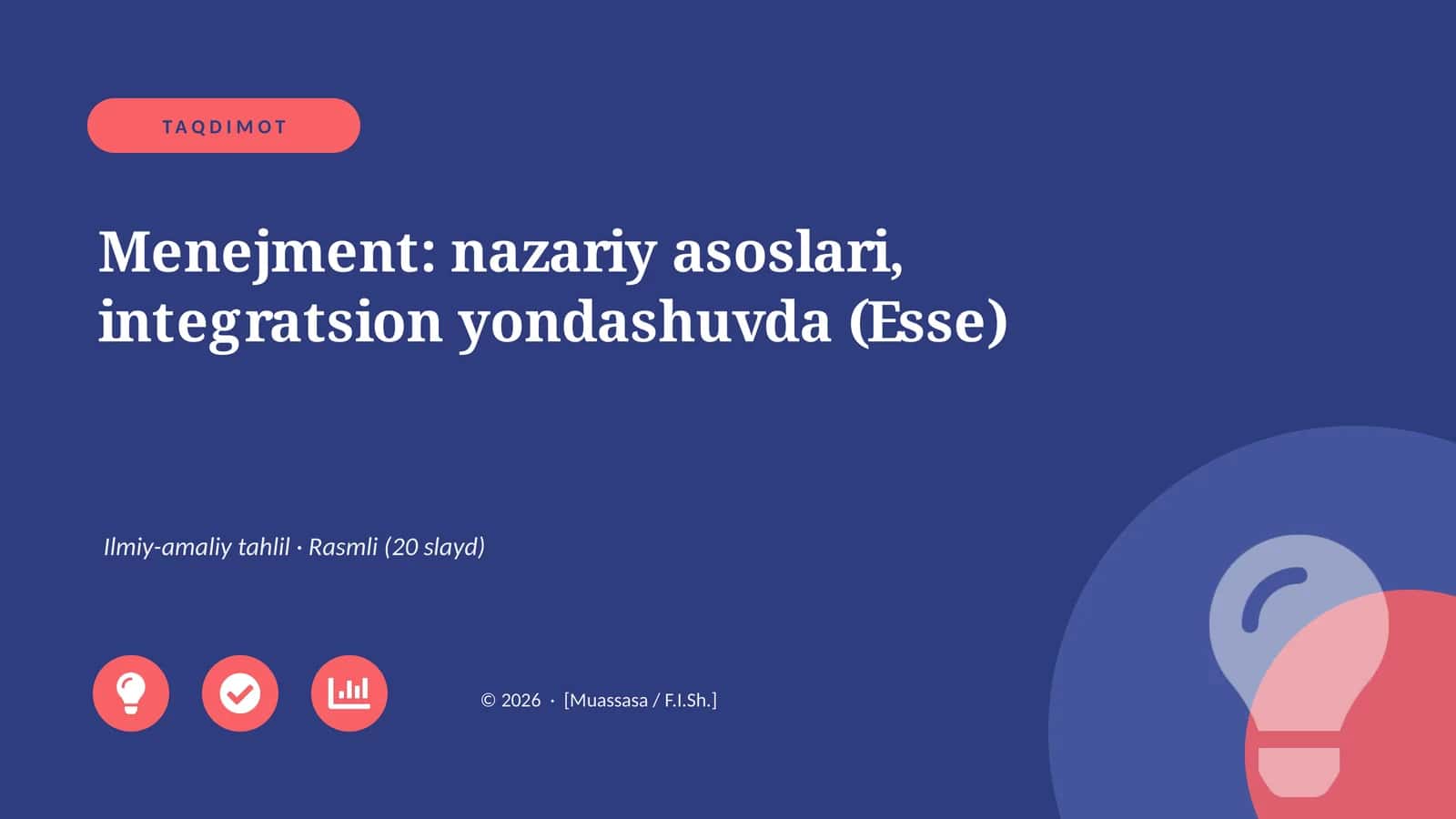 Menejment: nazariy asoslari, integratsion yondashuvda (Esse) 1