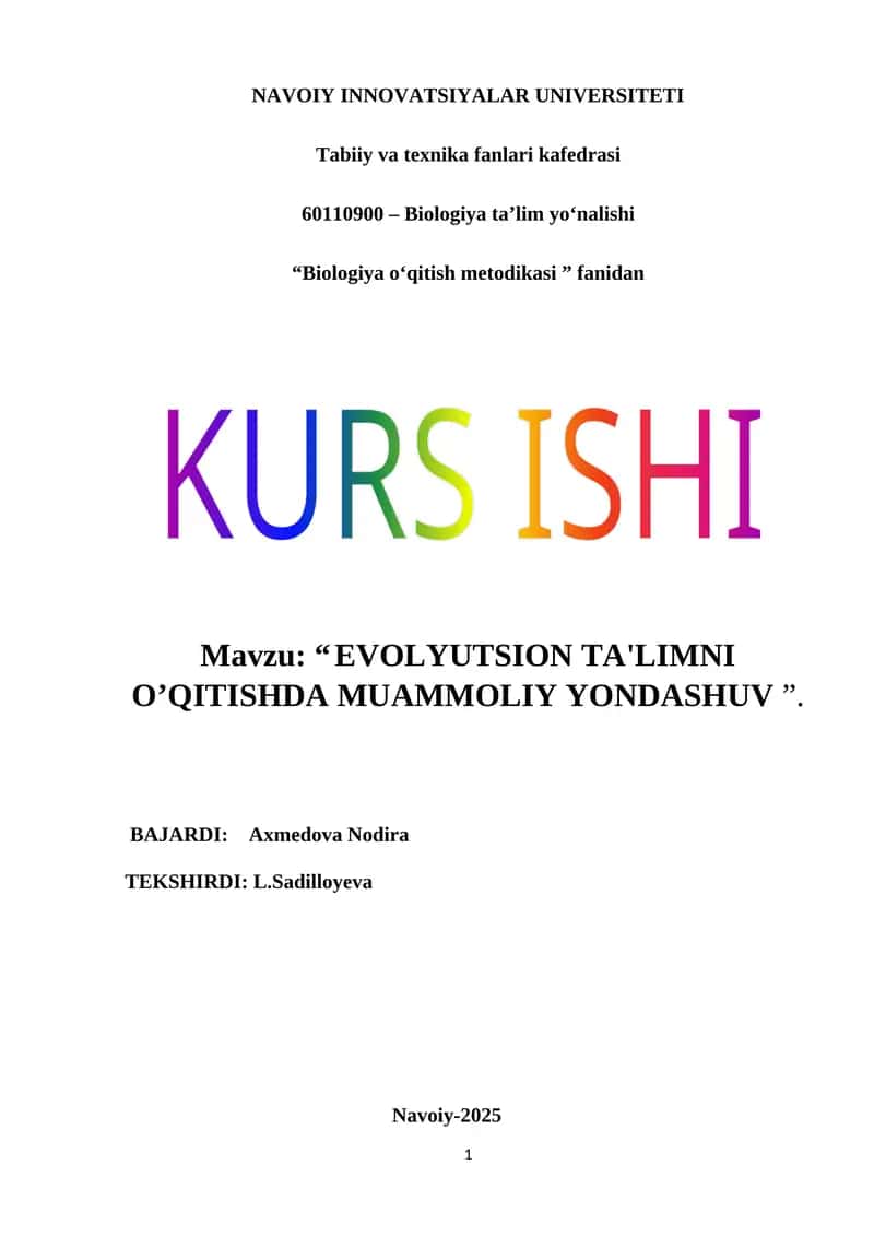 EVOLYUTSION TA'LIMNI O’QITISHDA MUAMMOLIY YONDASHUV 1