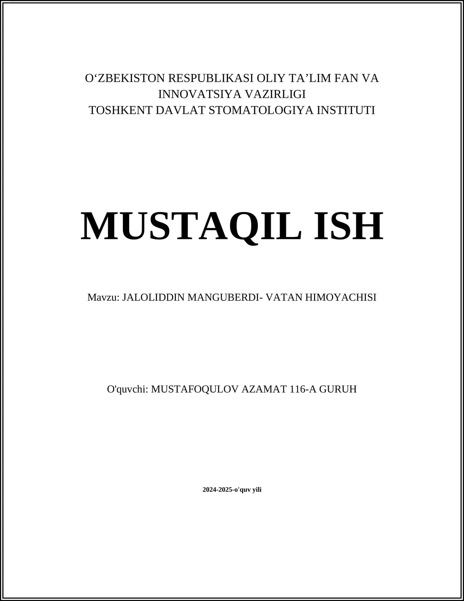 JALOLIDDIN MANGUBERDI- VATAN HIMOYACHISI 1