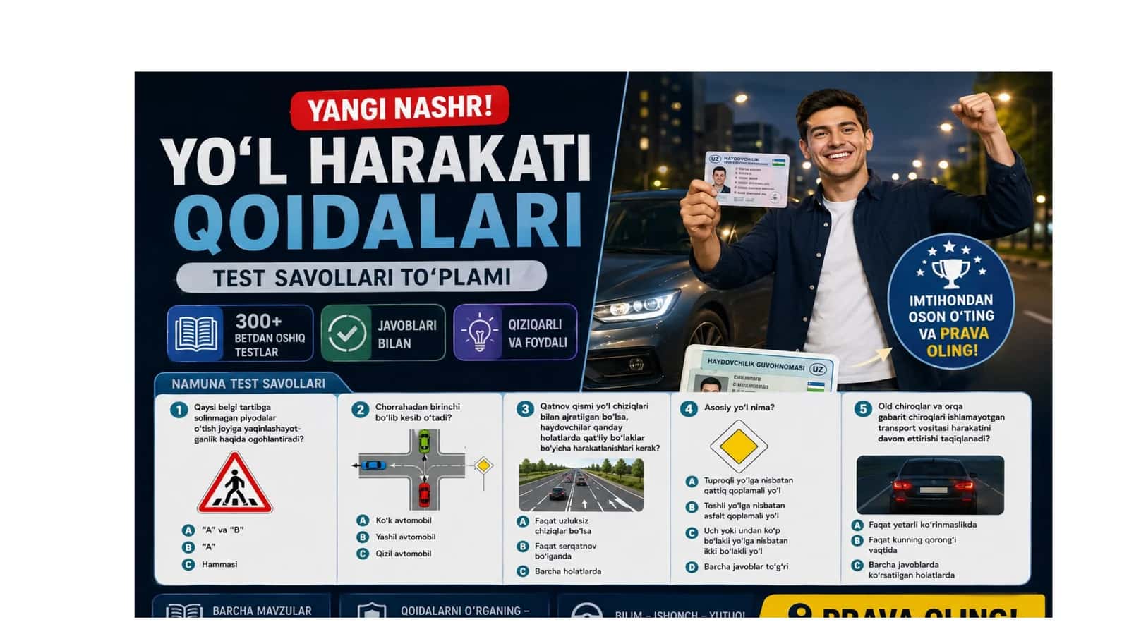 Yo‘l harakati qoidalari test savollari to‘plami 1