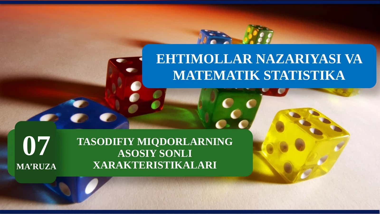 TASODIFIY MIQDORLARNING ASOSIY SONLI XARAKTERISTIKALARI 1