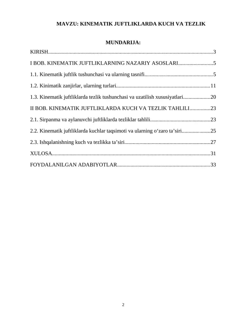 KINEMATIK JUFTLIKLARDA KUCH VA TEZLIK 1