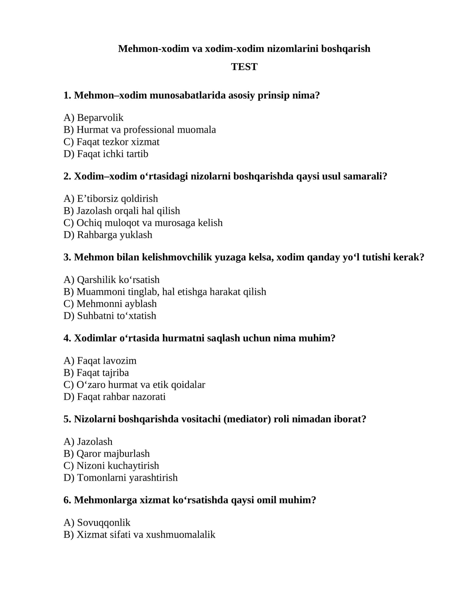 Mehmon-xodim va xodim-xodim nizomlarini boshqarish 1