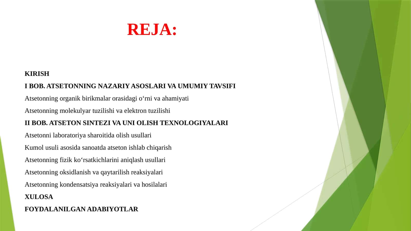 ATSETONNING NAZARIY ASOSLARI VA UMUMIY TAVSIFI 1
