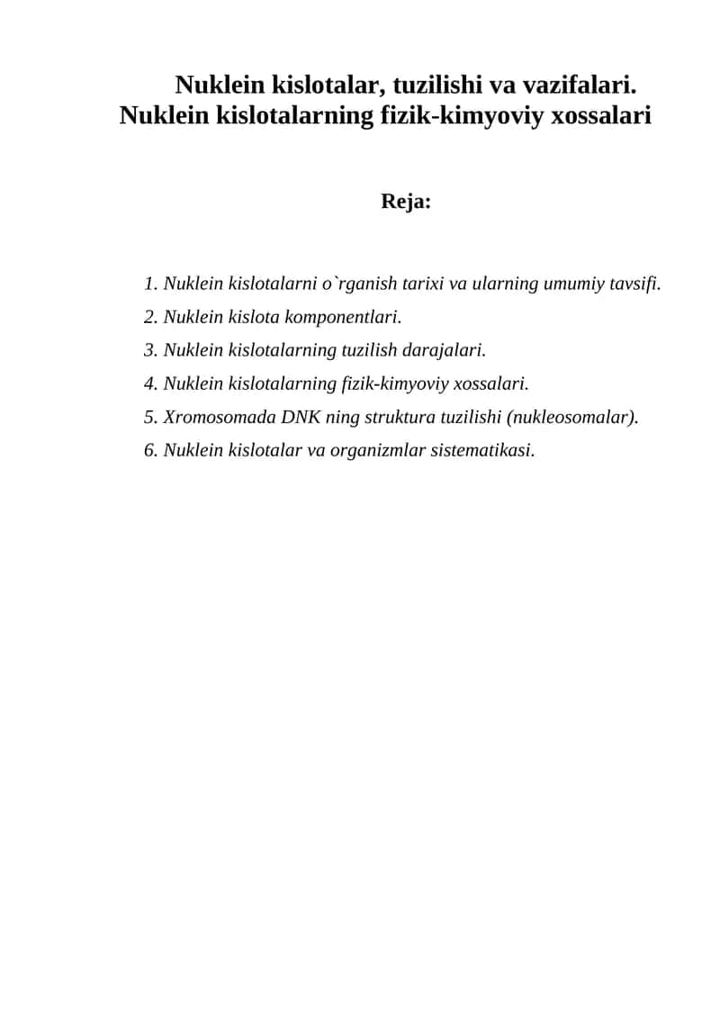 Nuklein kislotalar va ularning tuzilishi 1