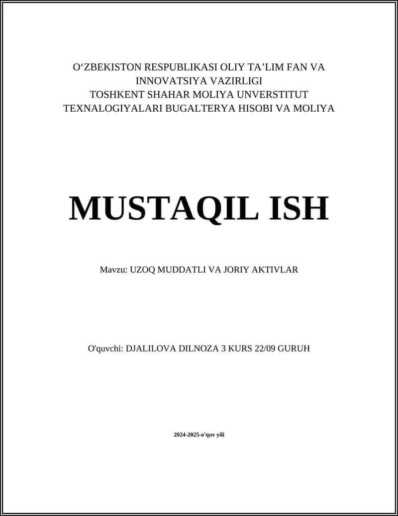 Uzoq muddatli aktivlar turlari 1