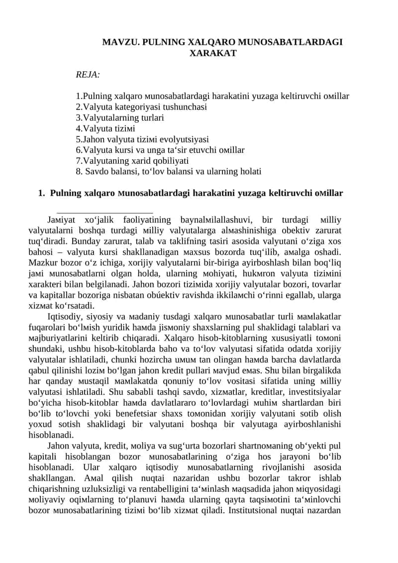 Pulning xalqaro munosabatlardagi xarakat 1