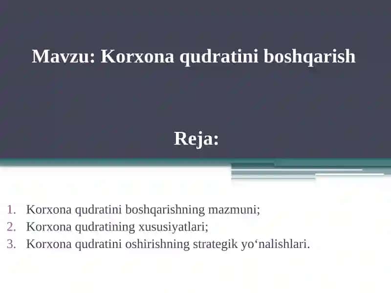 Korxonaqudratiniboshqarish