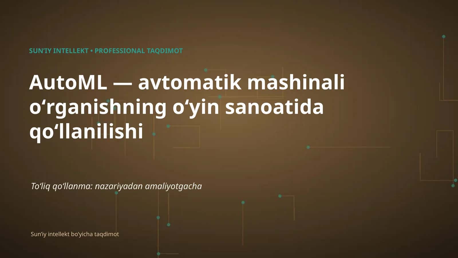 AutoML — avtomatik mashinali oʻrganishning oʻyin sanoatida qoʻllanilishi 1