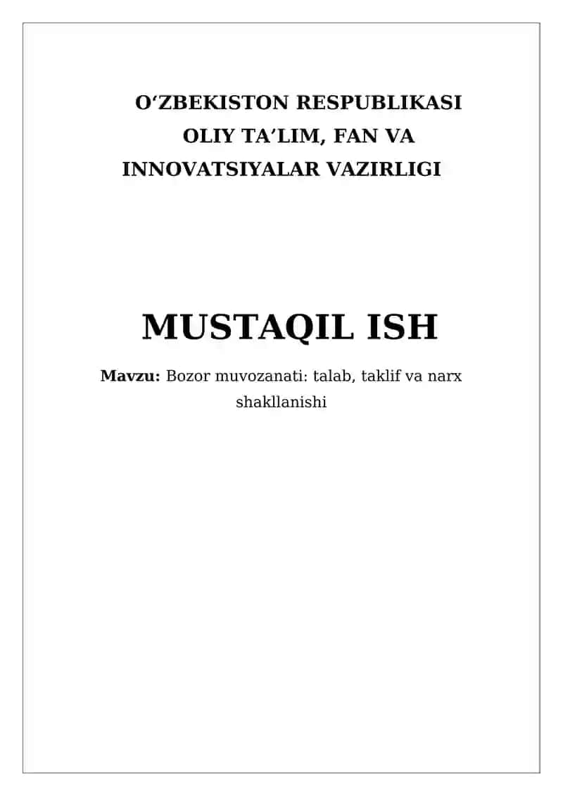 Bozor muvozanati: talab, taklif va narx shakllanishi