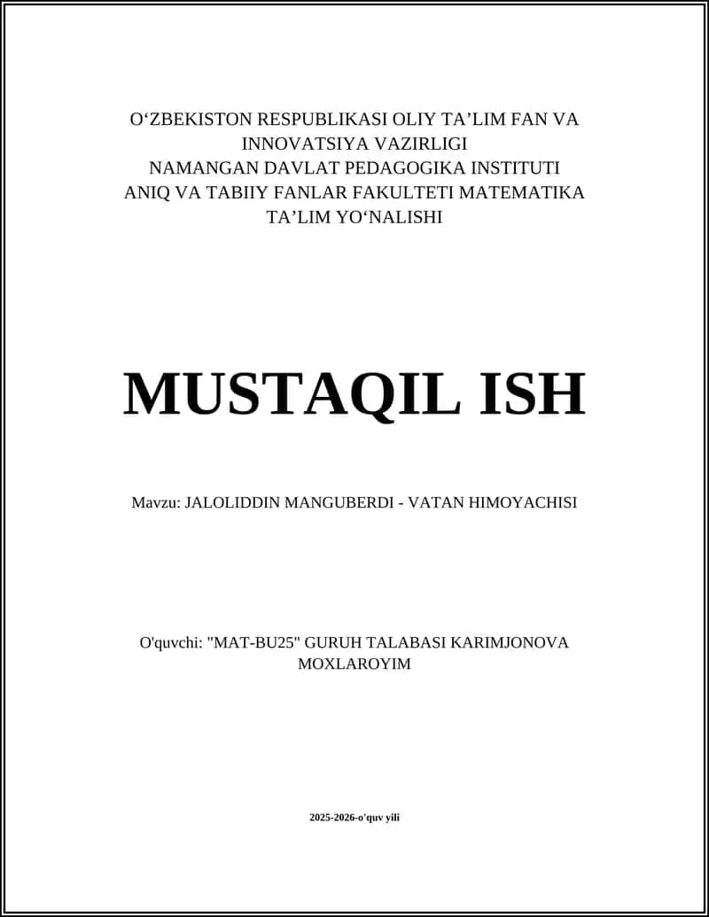 JALOLIDDIN MANGUBERDI - VATAN HIMOYACHISI 1