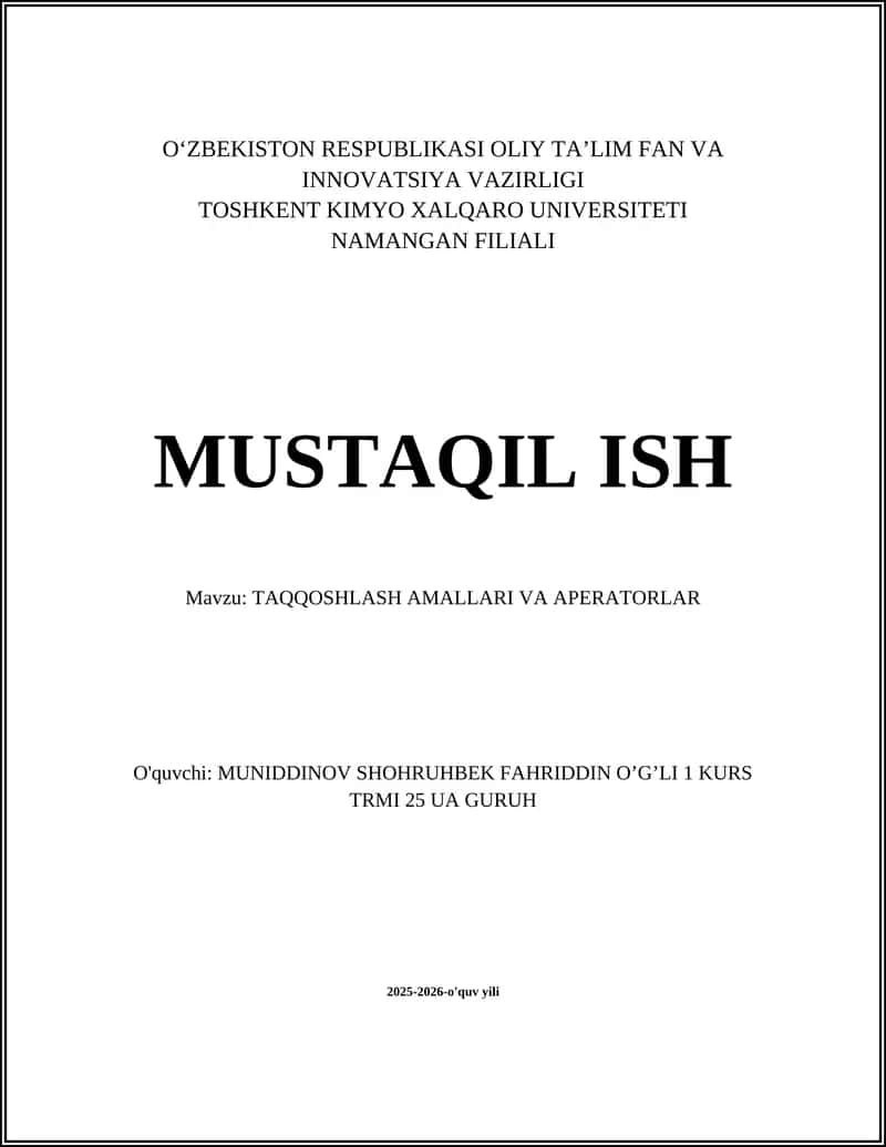 TAQQOSHLASH AMALLARI VA OPERATORLAR 1