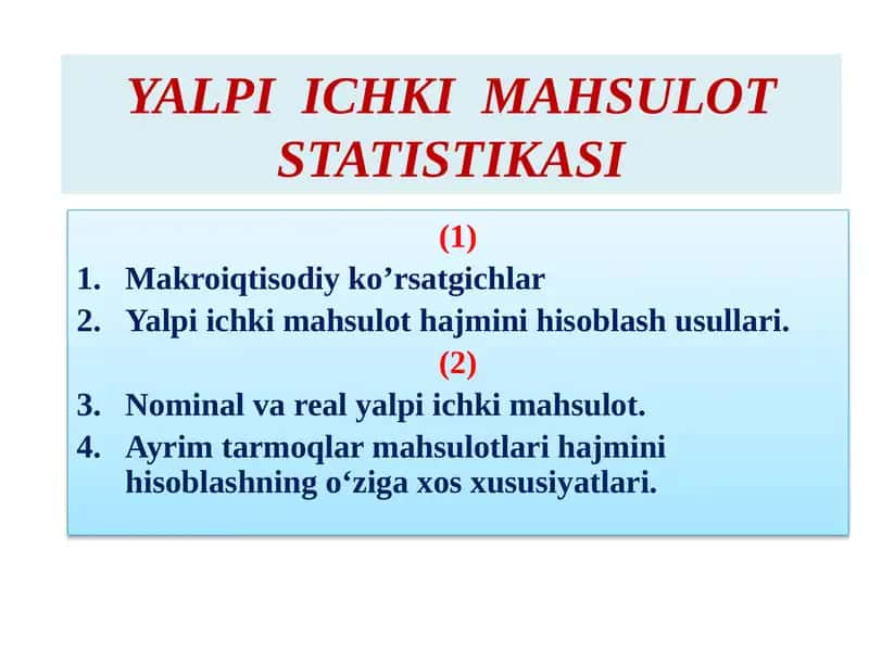 YALPI ICHKI MAHSULOT STATISTIKASI 1