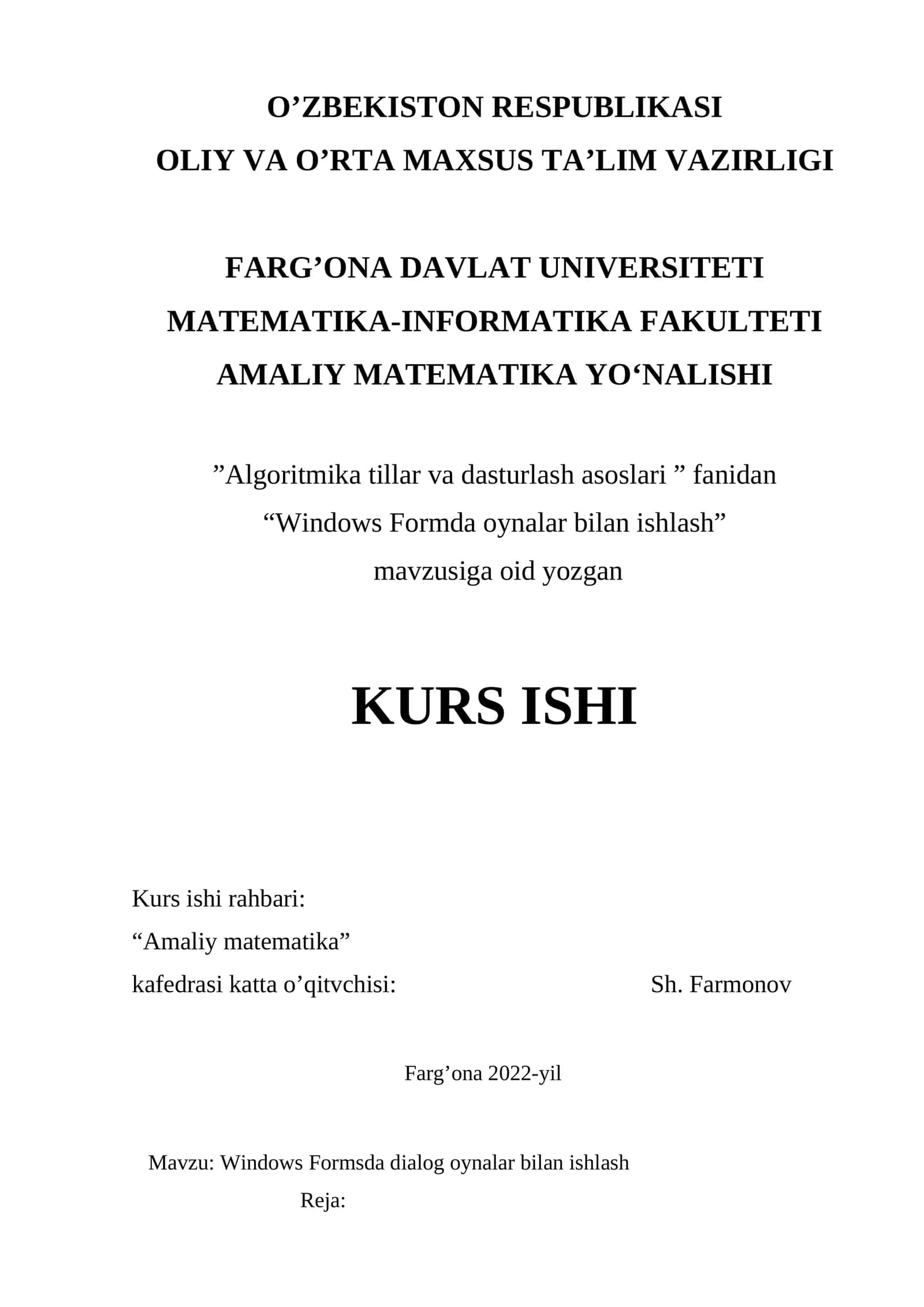 "Algoritmika tillar va dasturlash asoslari" 1