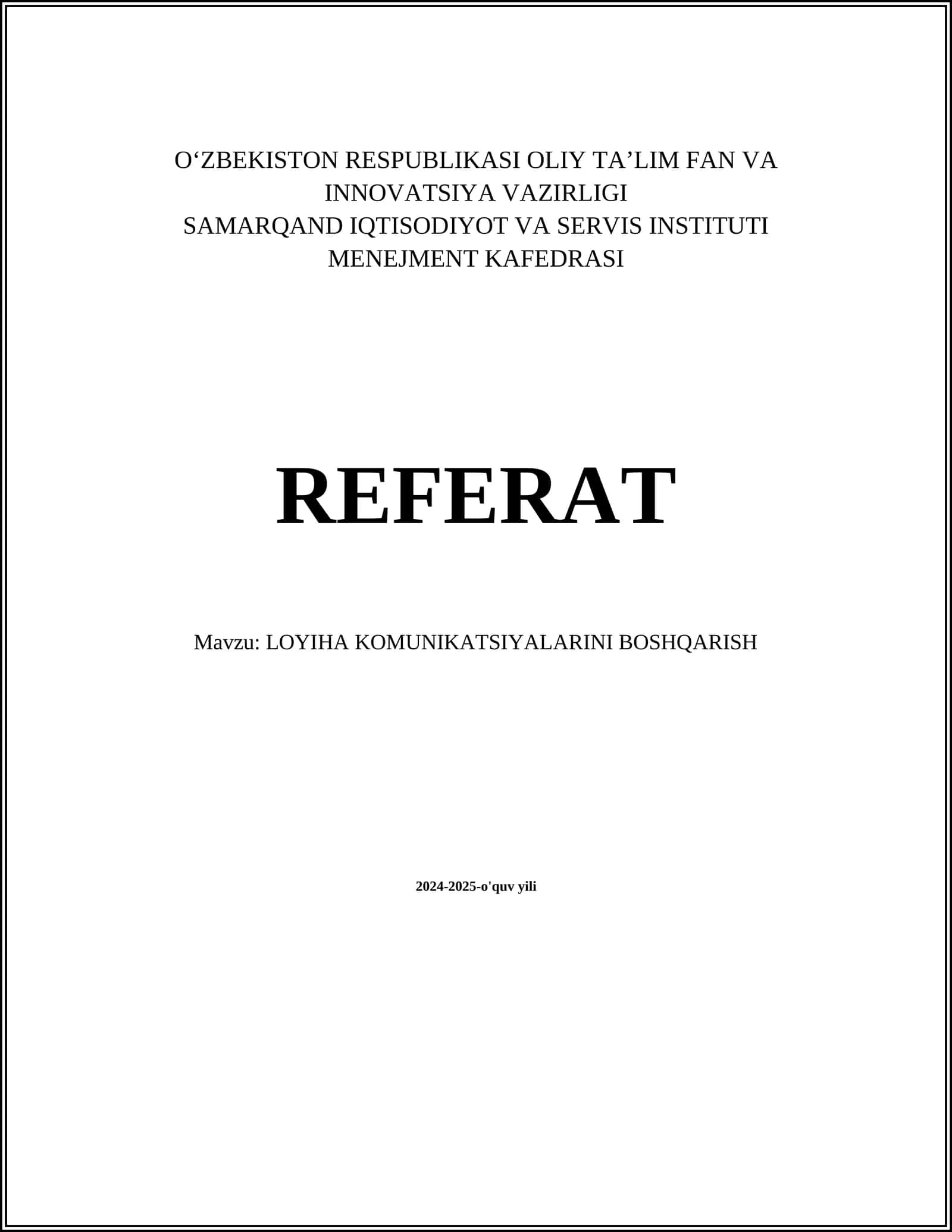 LOYIHA KOMUNIKATSIYALARINI BOSHQARISH 1