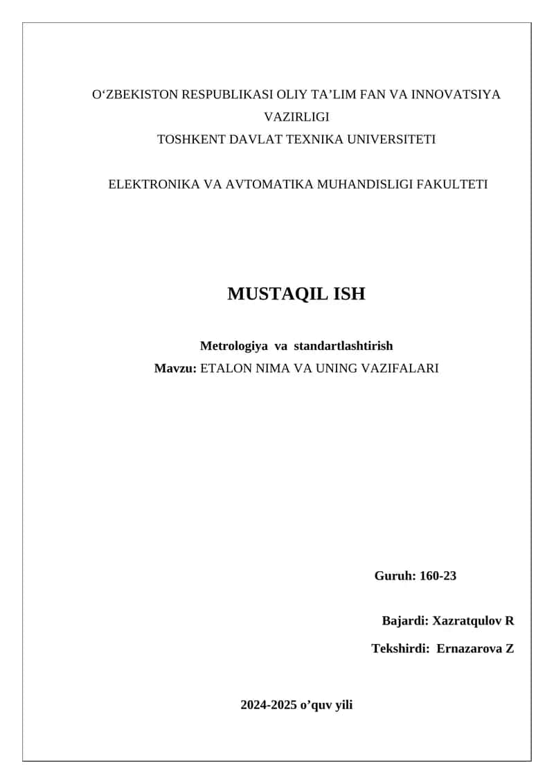 Etalon Nima va uning vazifalari 1