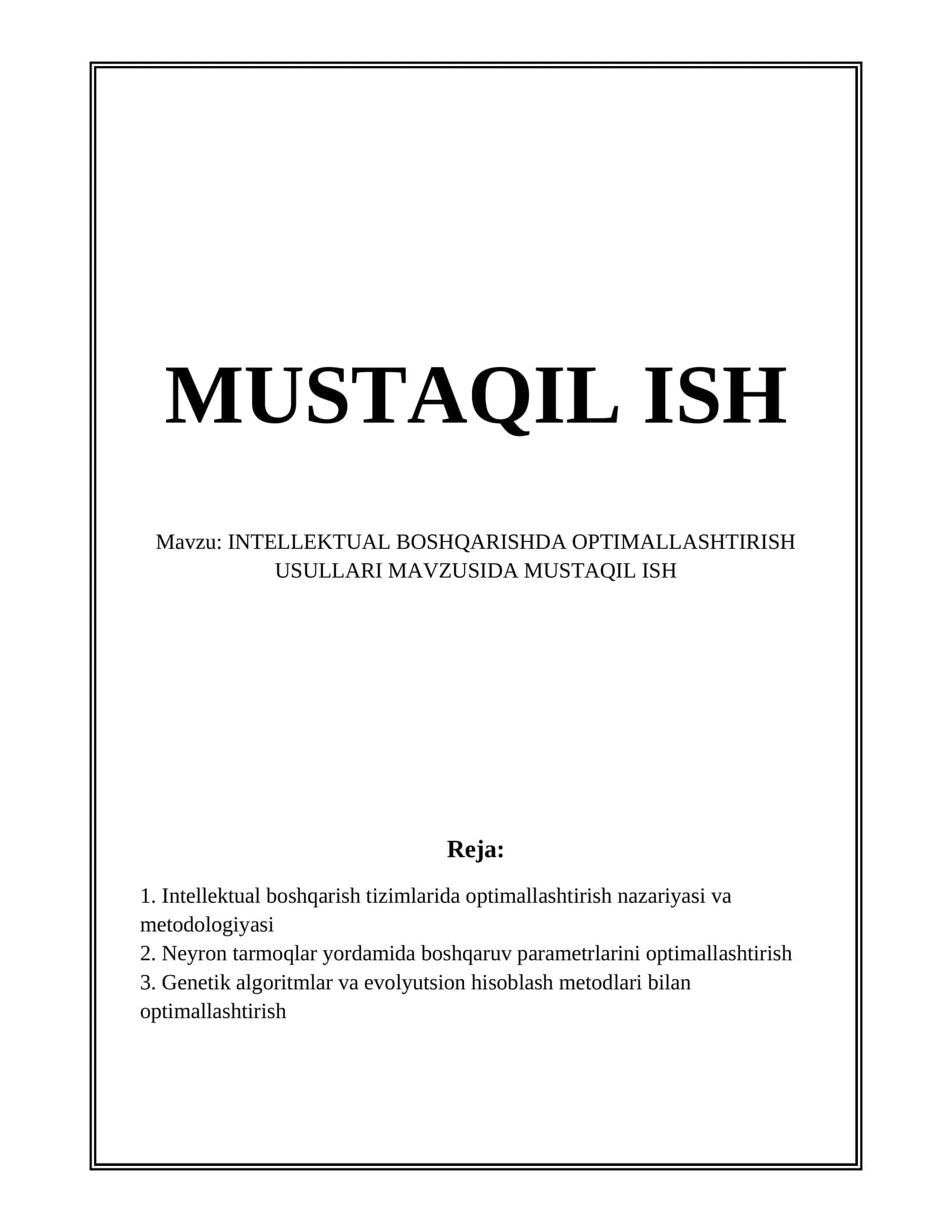 INTELLEKTUAL BOSHQARISHDA OPTIMALLASHTIRISH USULLARI 1