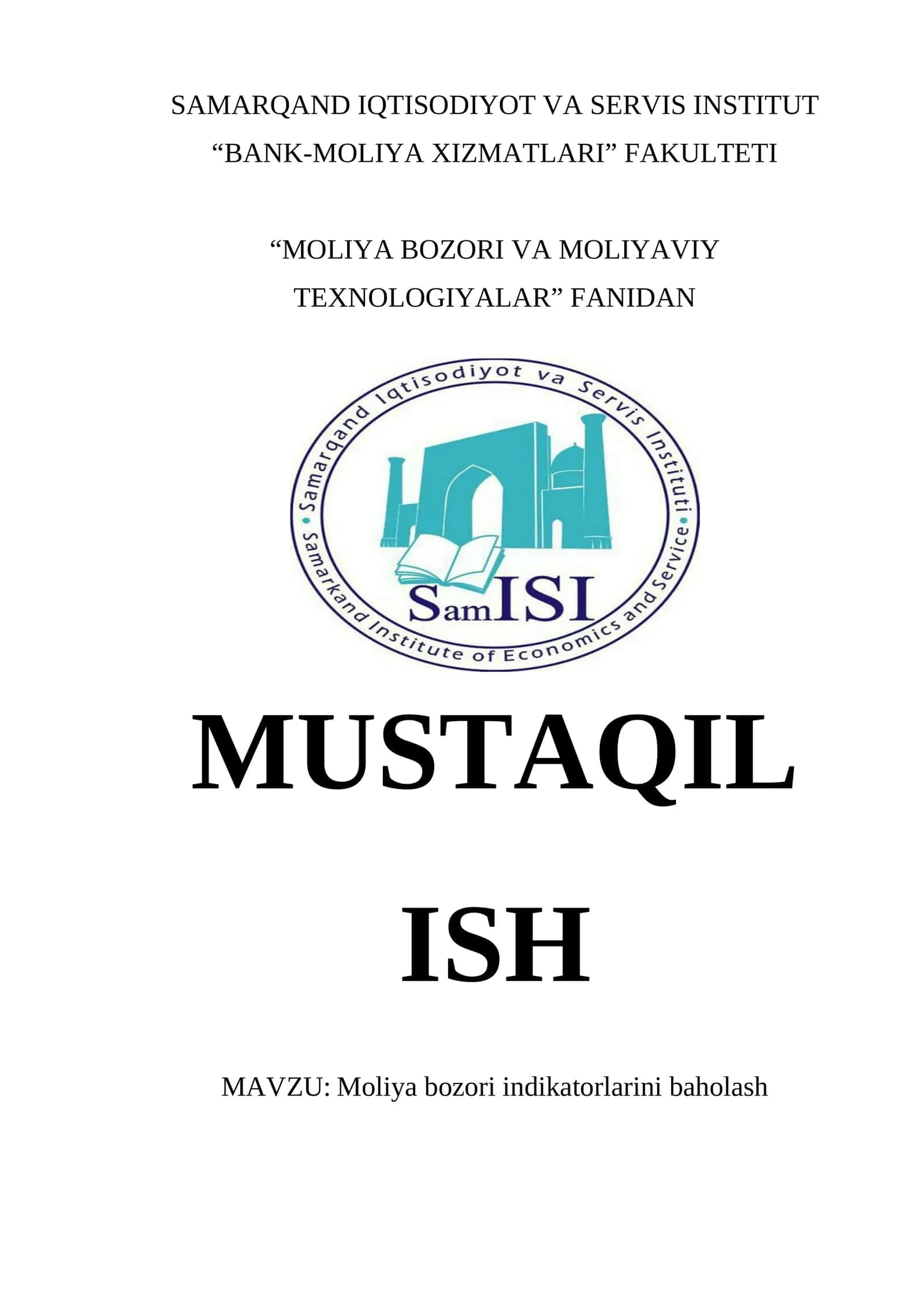 Moliya bozori indikatorlarini baholash 1