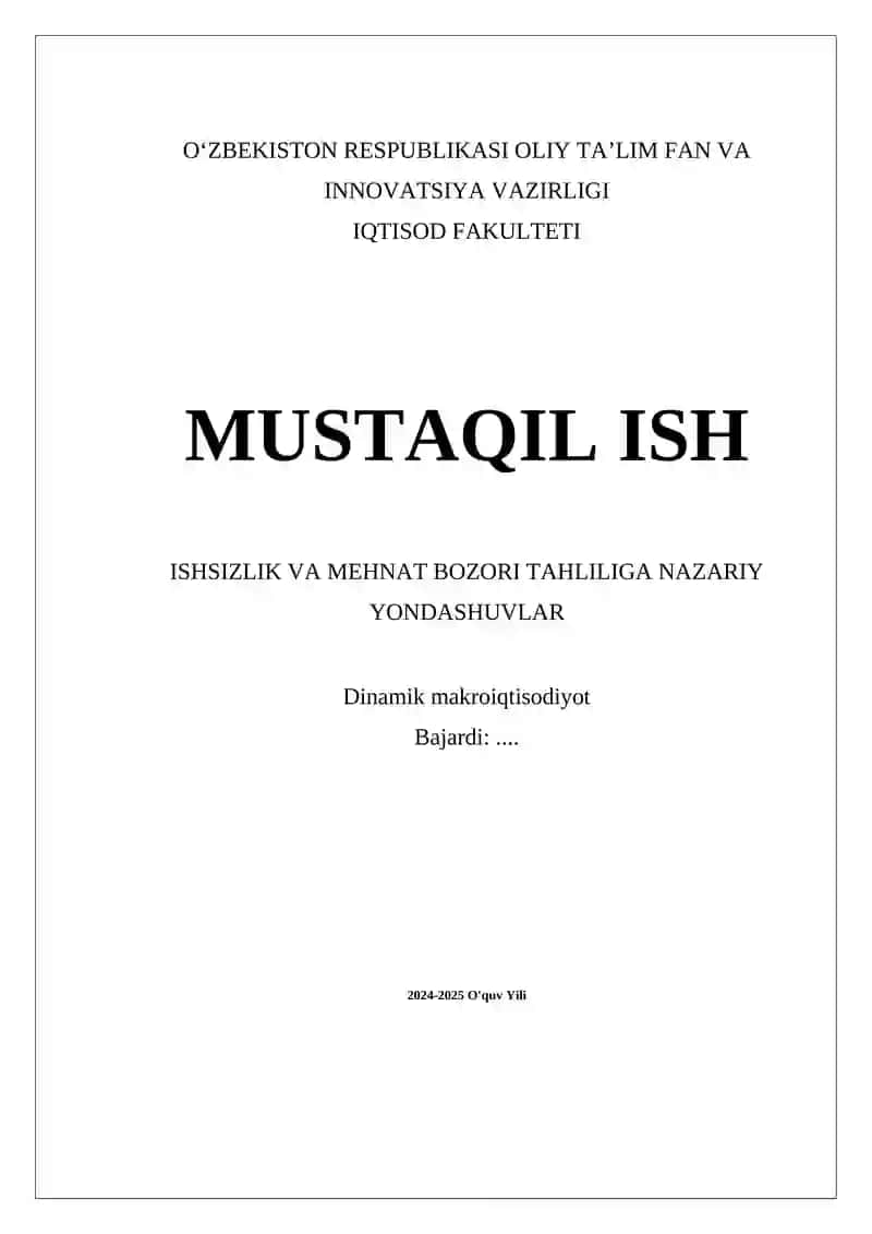 Ishsizlik va Mehnat Bozori Tahliliga Nazariy Yondashuvlar