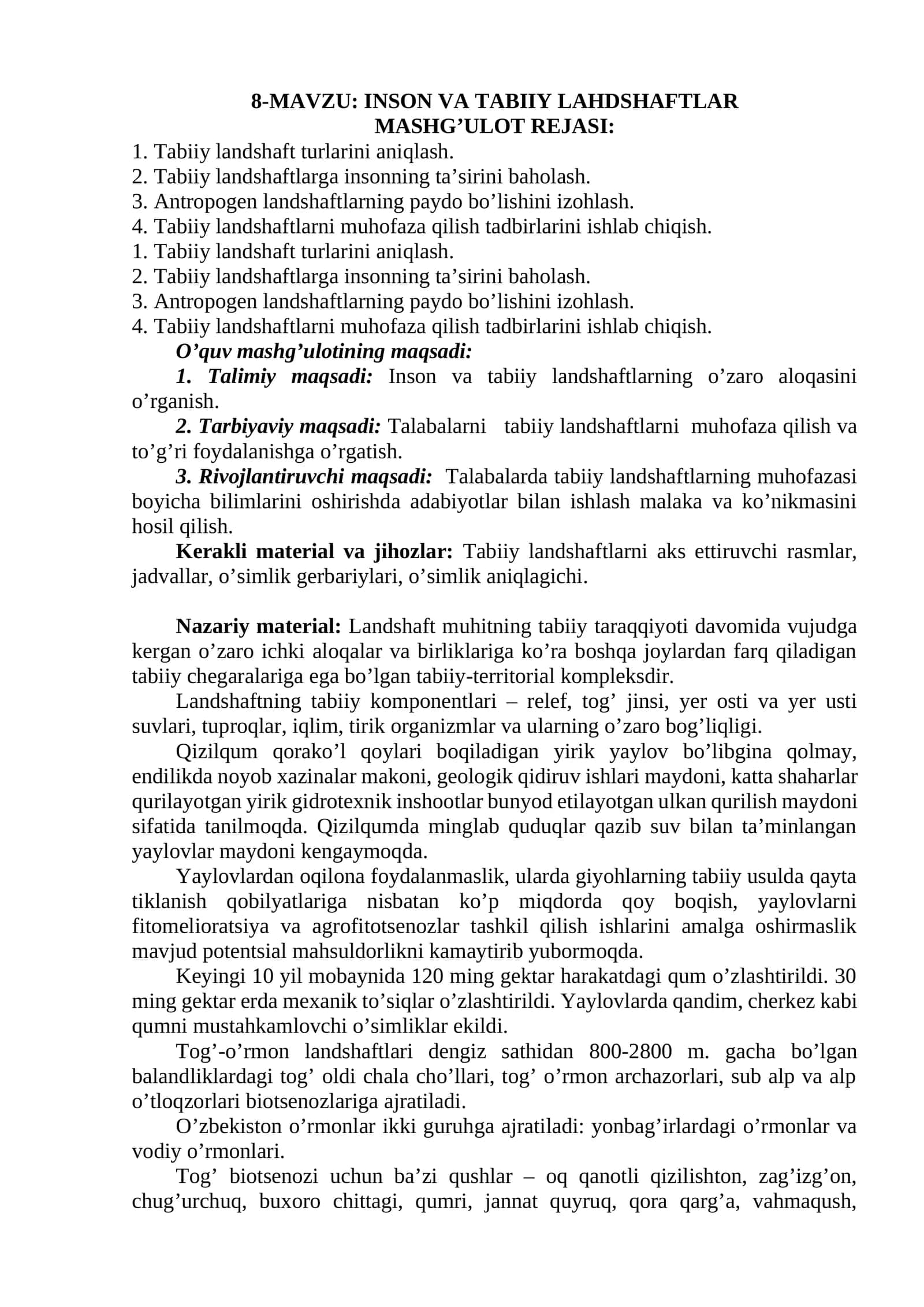 INSON VA TABIIY LAHDSHAFTLAR 1