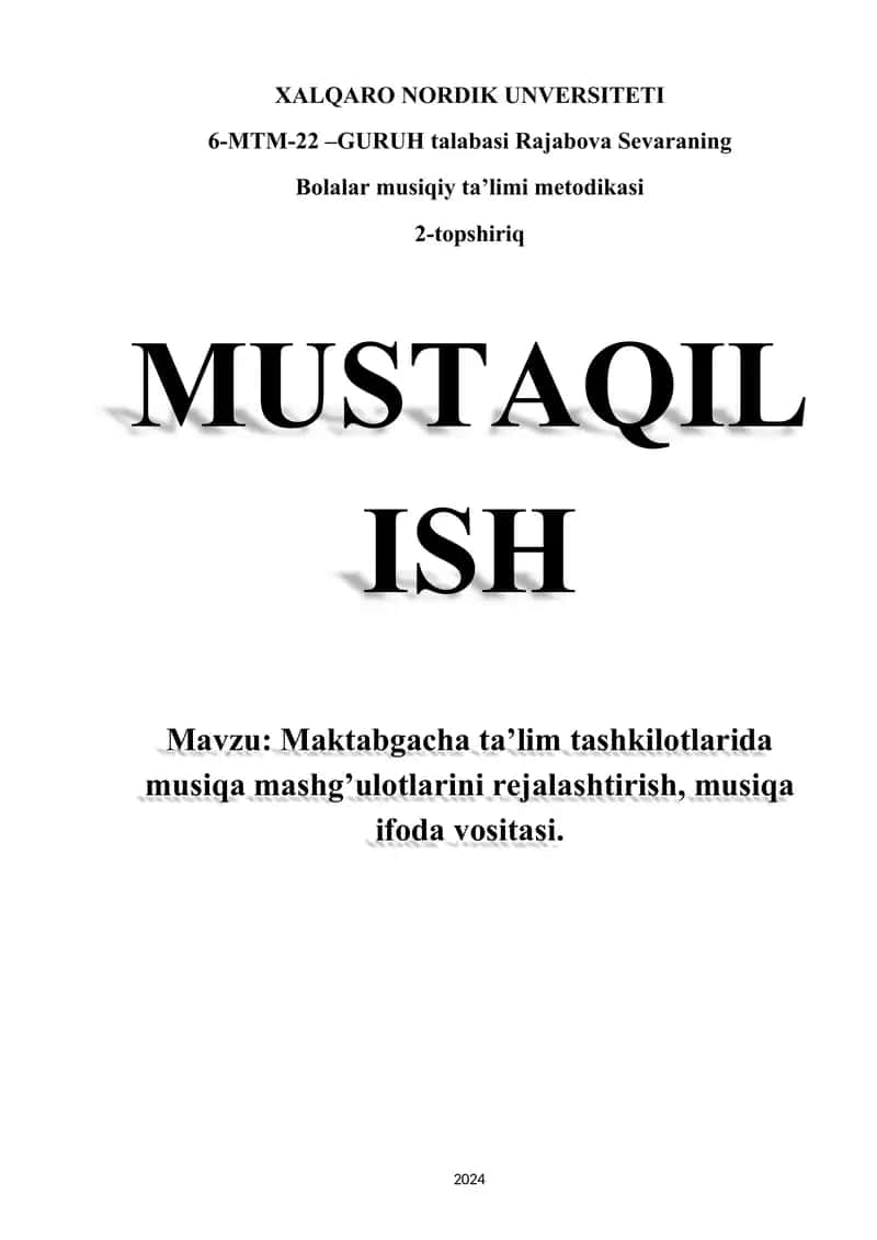 Bolalar musiqiy ta'limi metodikasi 1