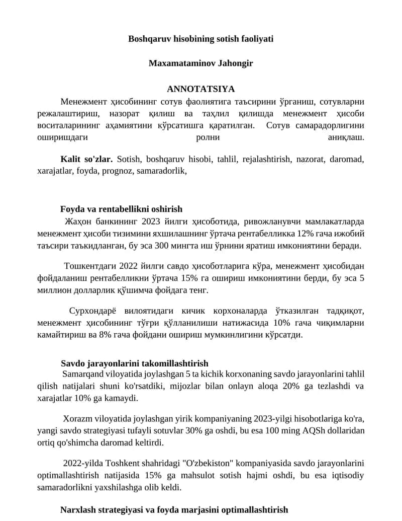 Boshqaruv hisobining sotish faoliyati 1