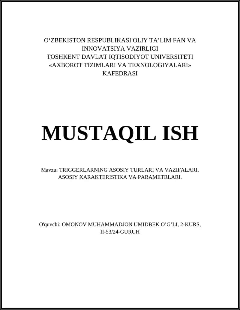 TRIGGERLARNING ASOSIY TURLARI VA VAZIFALARI 1