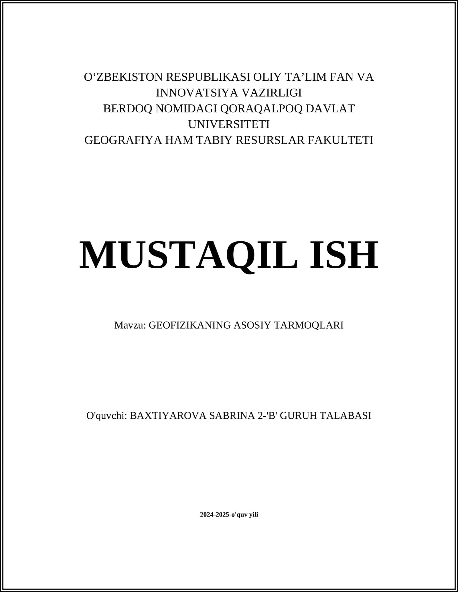 GEOFIZIKANING ASOSIY TARMOQLARI 1