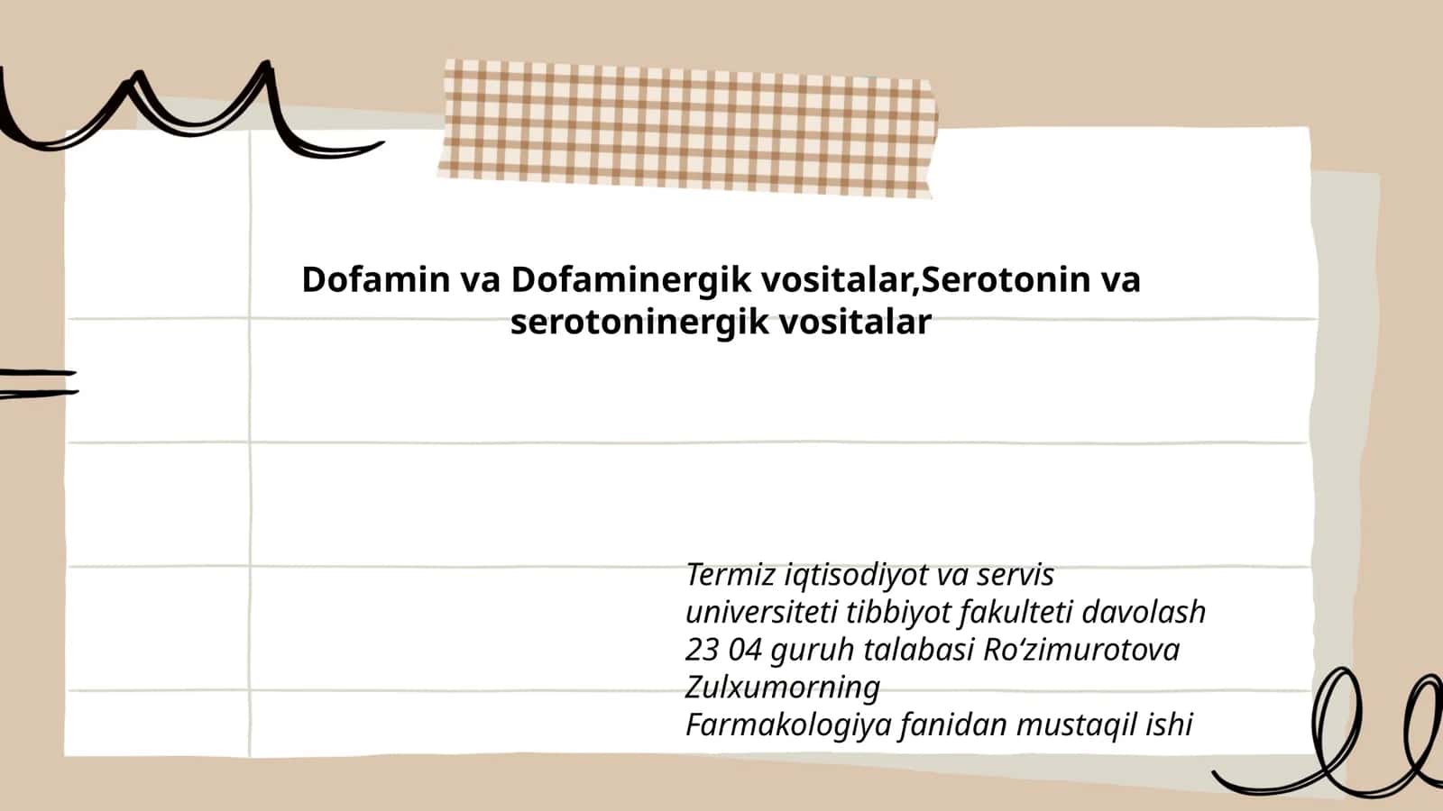 Farmakologiya fanidan mustaqil ishi 1