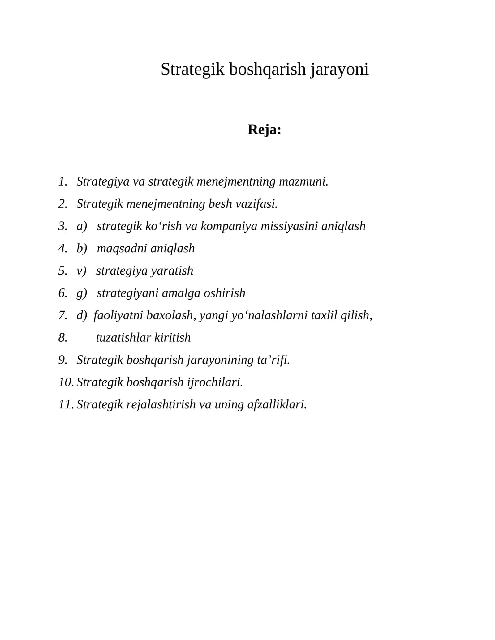 Strategik boshqarish jarayoni 1