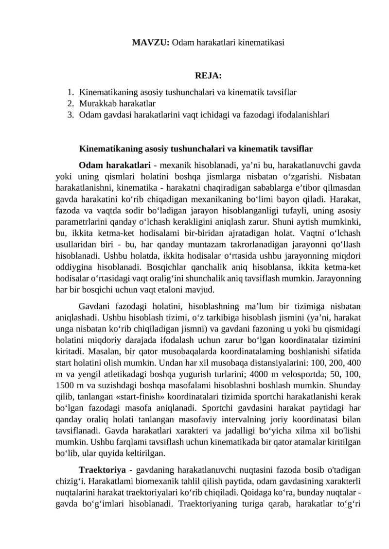 Odam harakatlari kinematikasi 1
