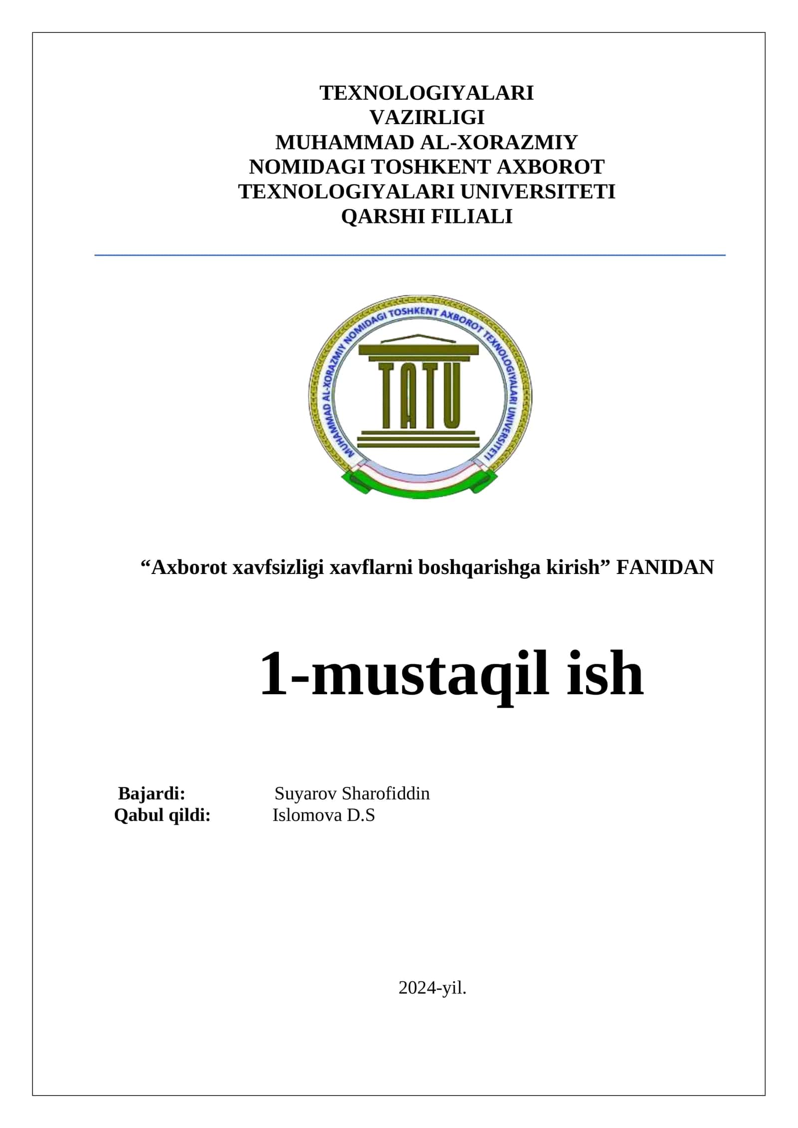 Аxborot xavfsizligini boshqarish tizimlari 1